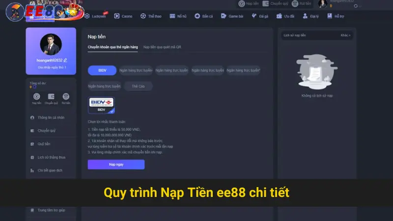 Tìm Hiểu Phương Pháp Nạp Tiền EE88 Đơn Giản 2 Quy trình Nạp Tiền ee88 chi tiết
